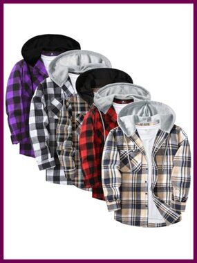 Men's 5 Pack Flannel Hoodie Button Down Shirts Long Sleeve Plaid Casual